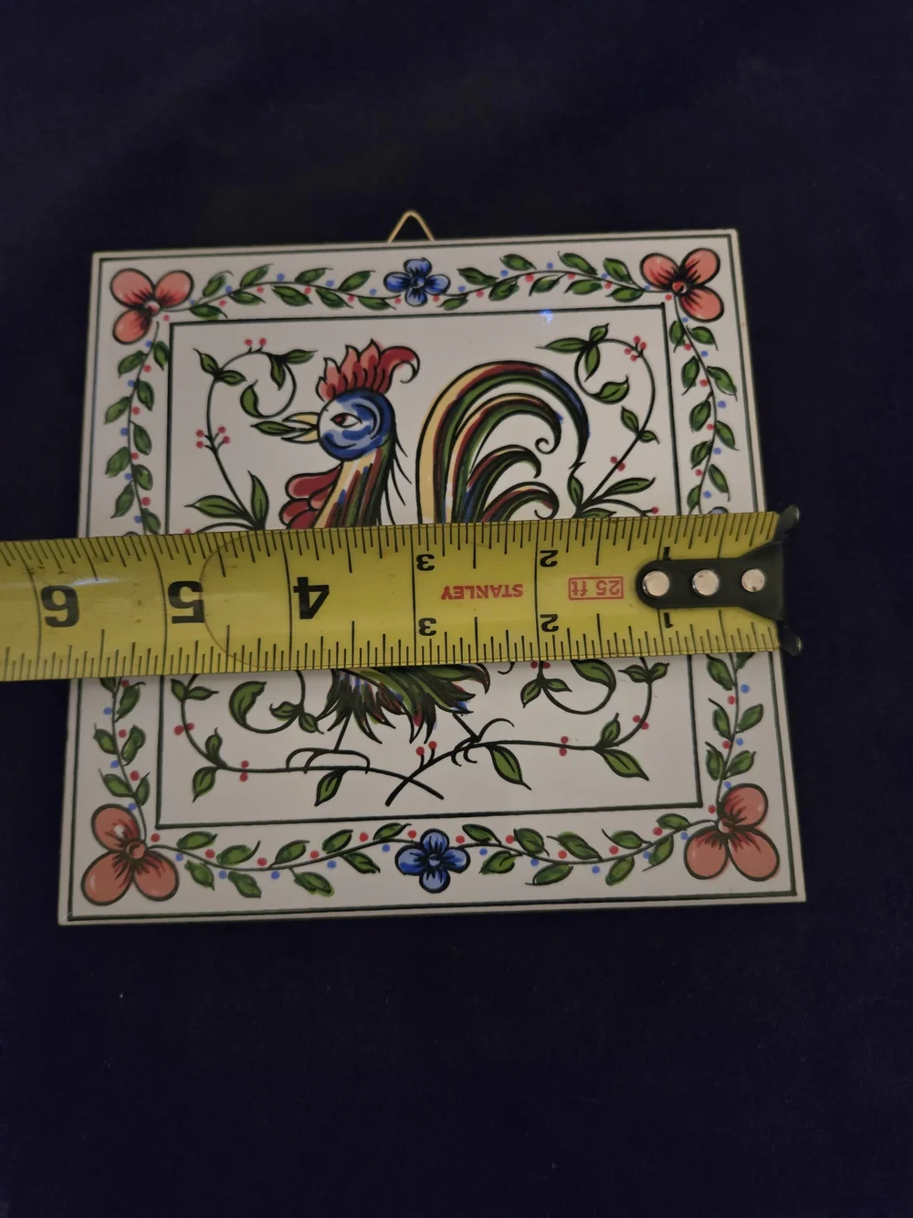 Hand-Painted Rooster Ceramic Tile Wall Art - Multicolor